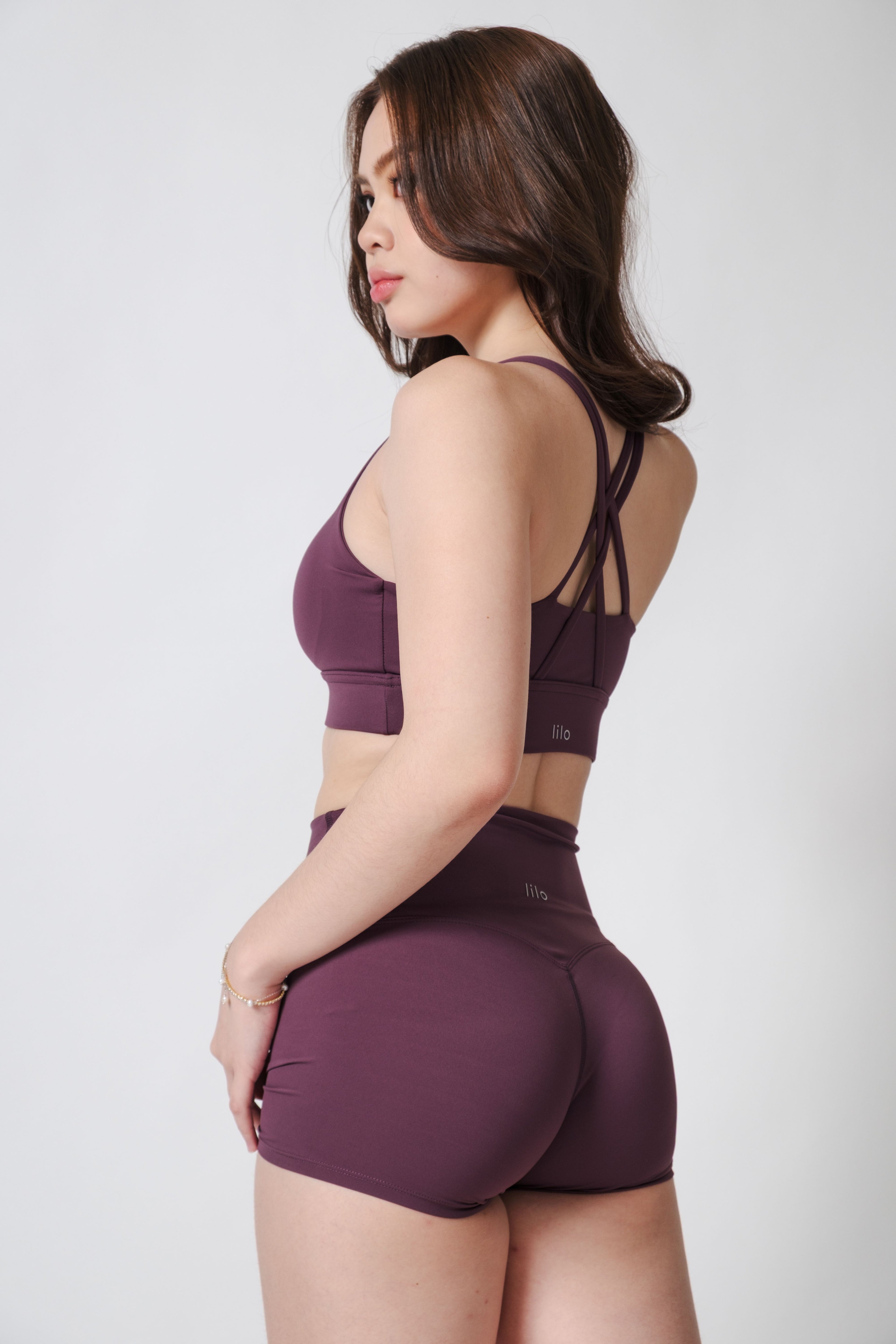 Flow State Shorts Series Plum Alex is 5'3 wearing S