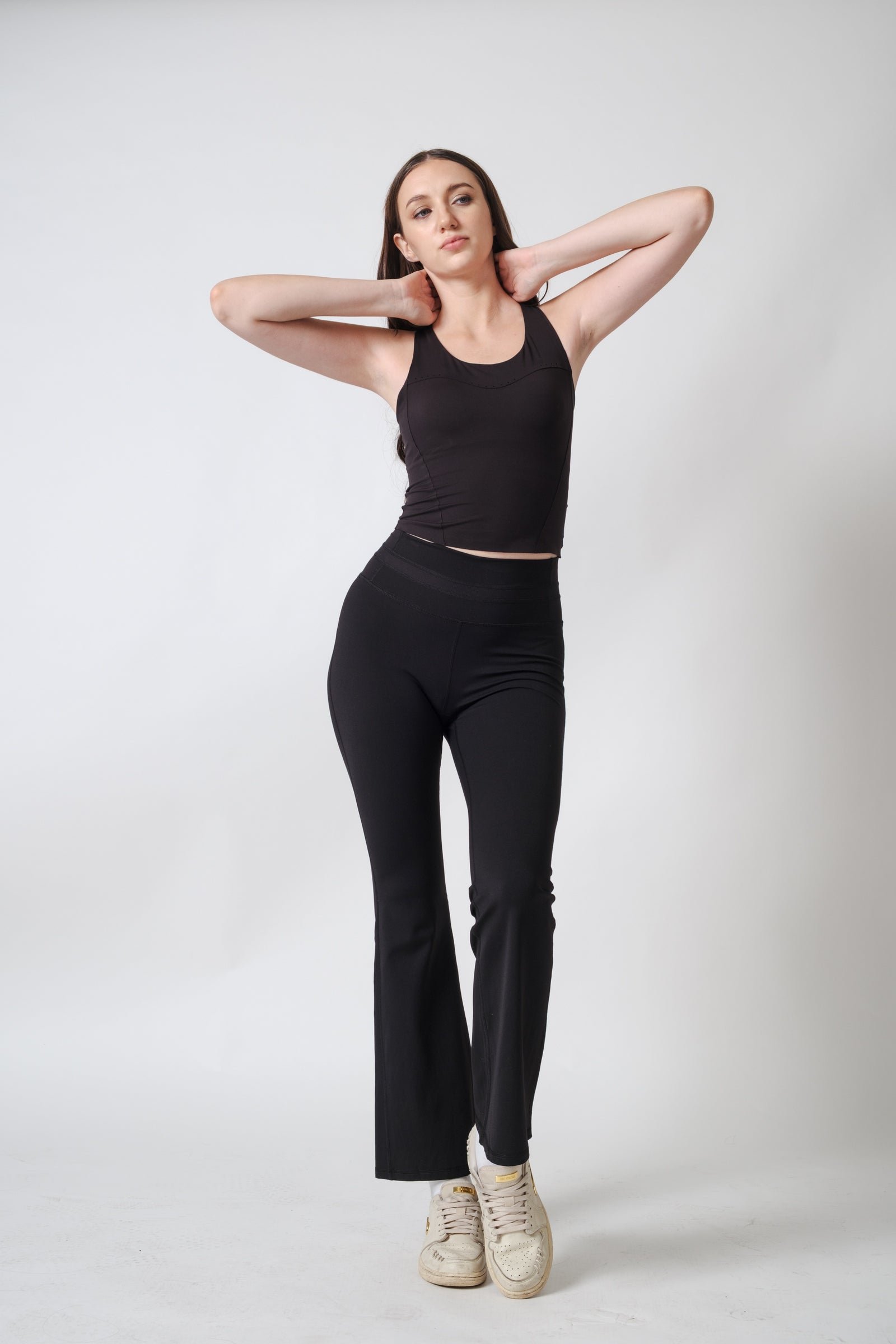 Aligned Flared Leggings Inkline Black Viktoria is 5'9 wearing S