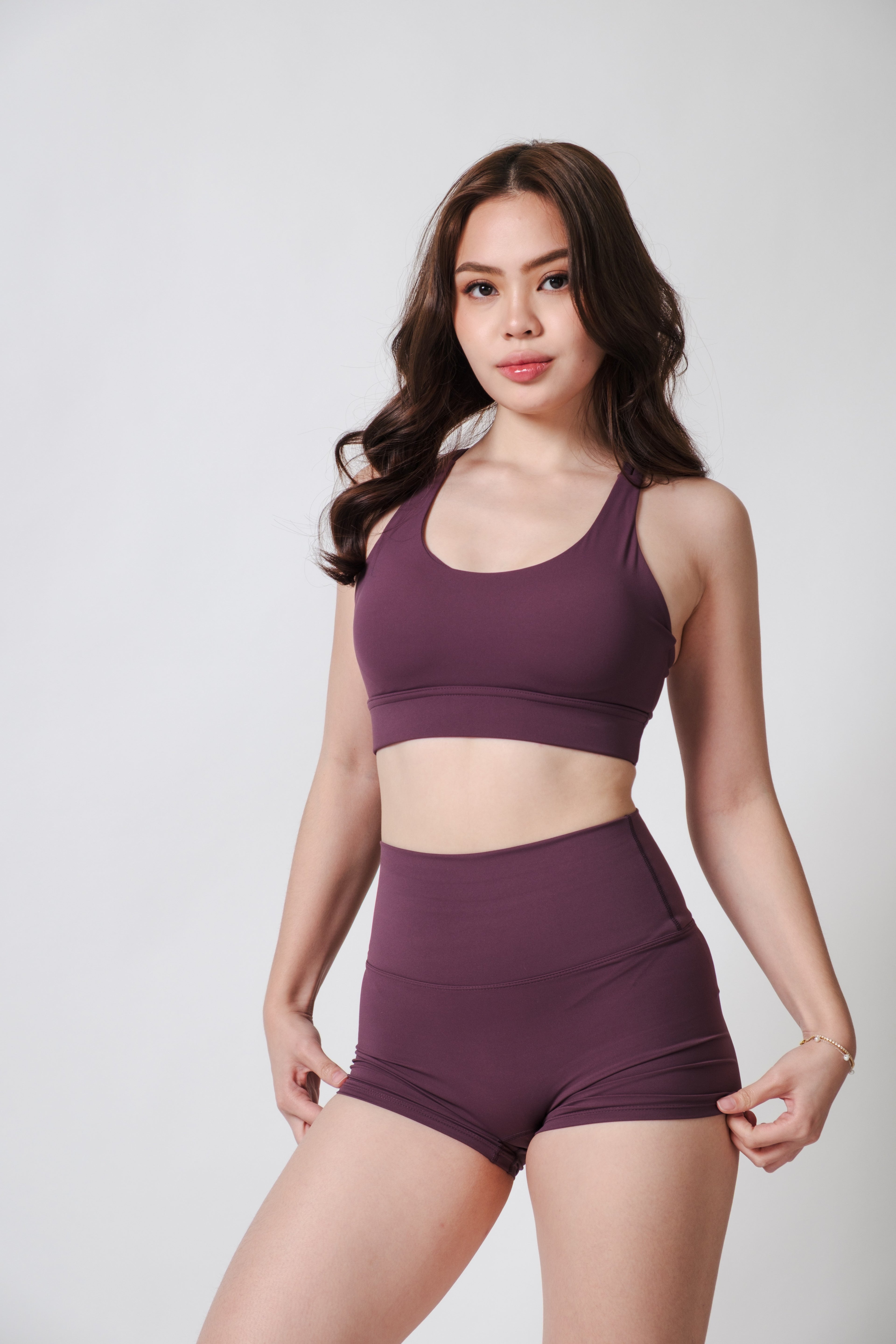 Flow State Shorts Series Plum Alex is 5'3 wearing S