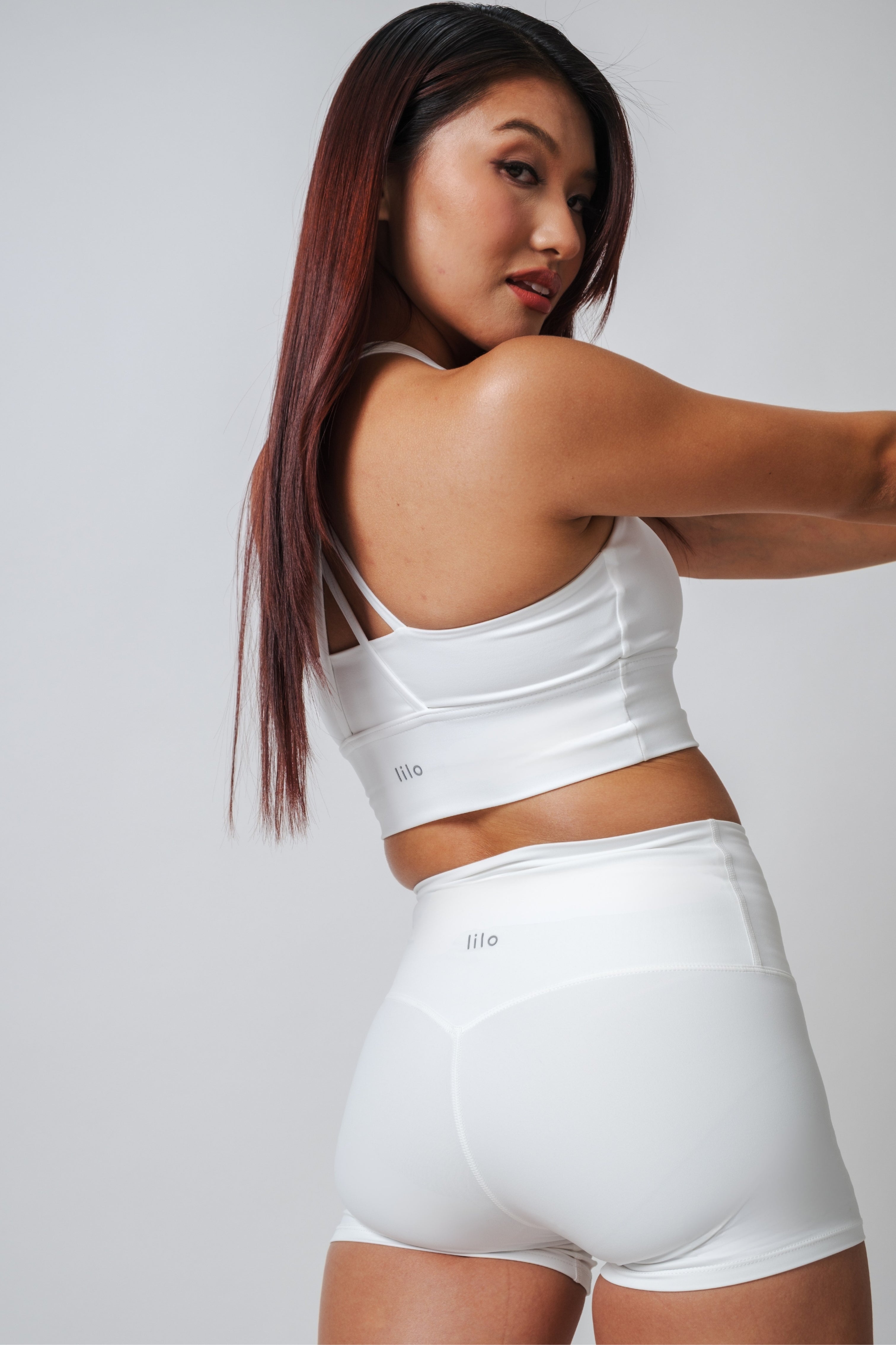 Flow State Shorts Still White Sophia is 5'4 wearing S