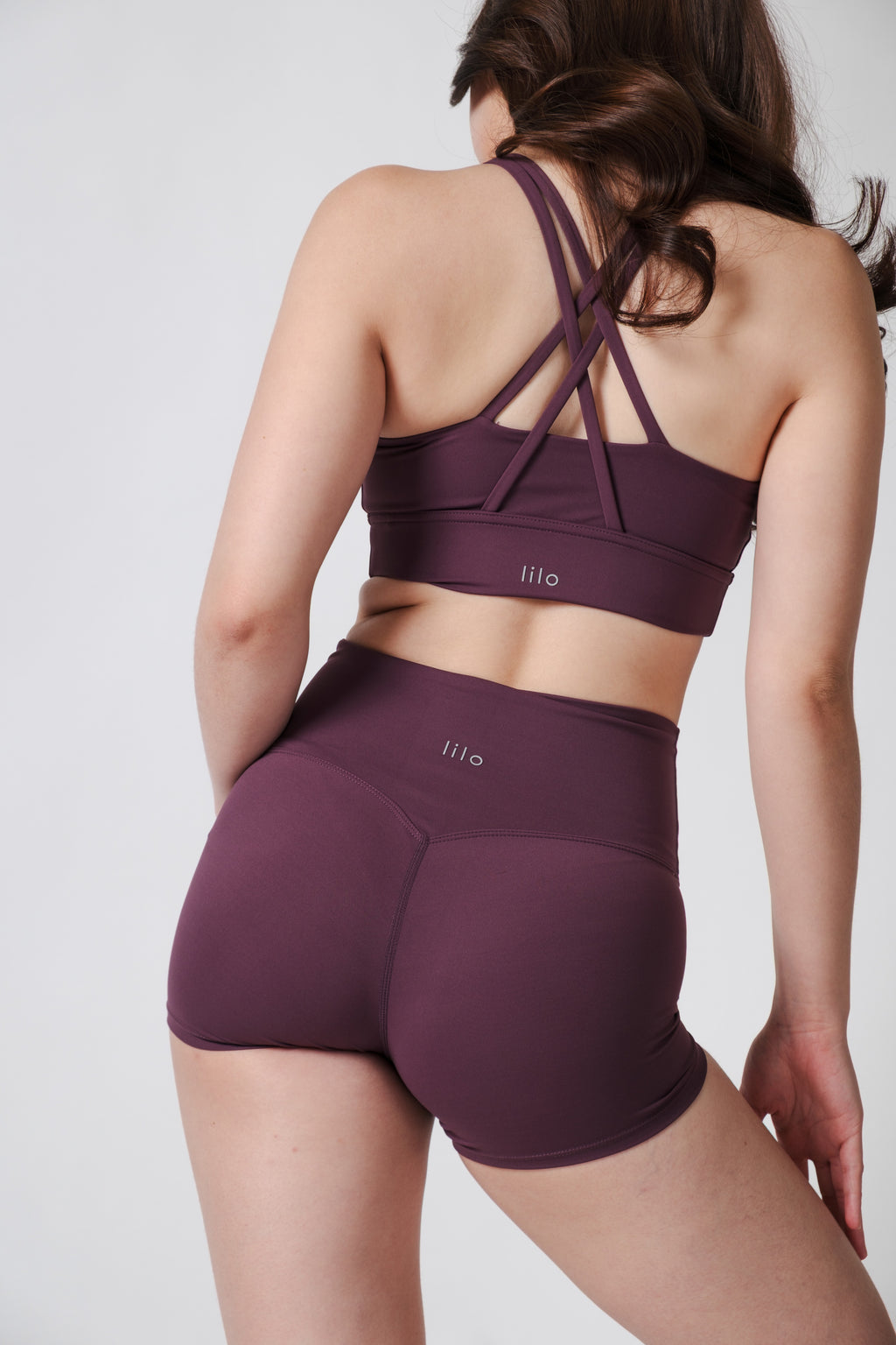 Flow State Shorts Series Plum Alex is 5'3 wearing S