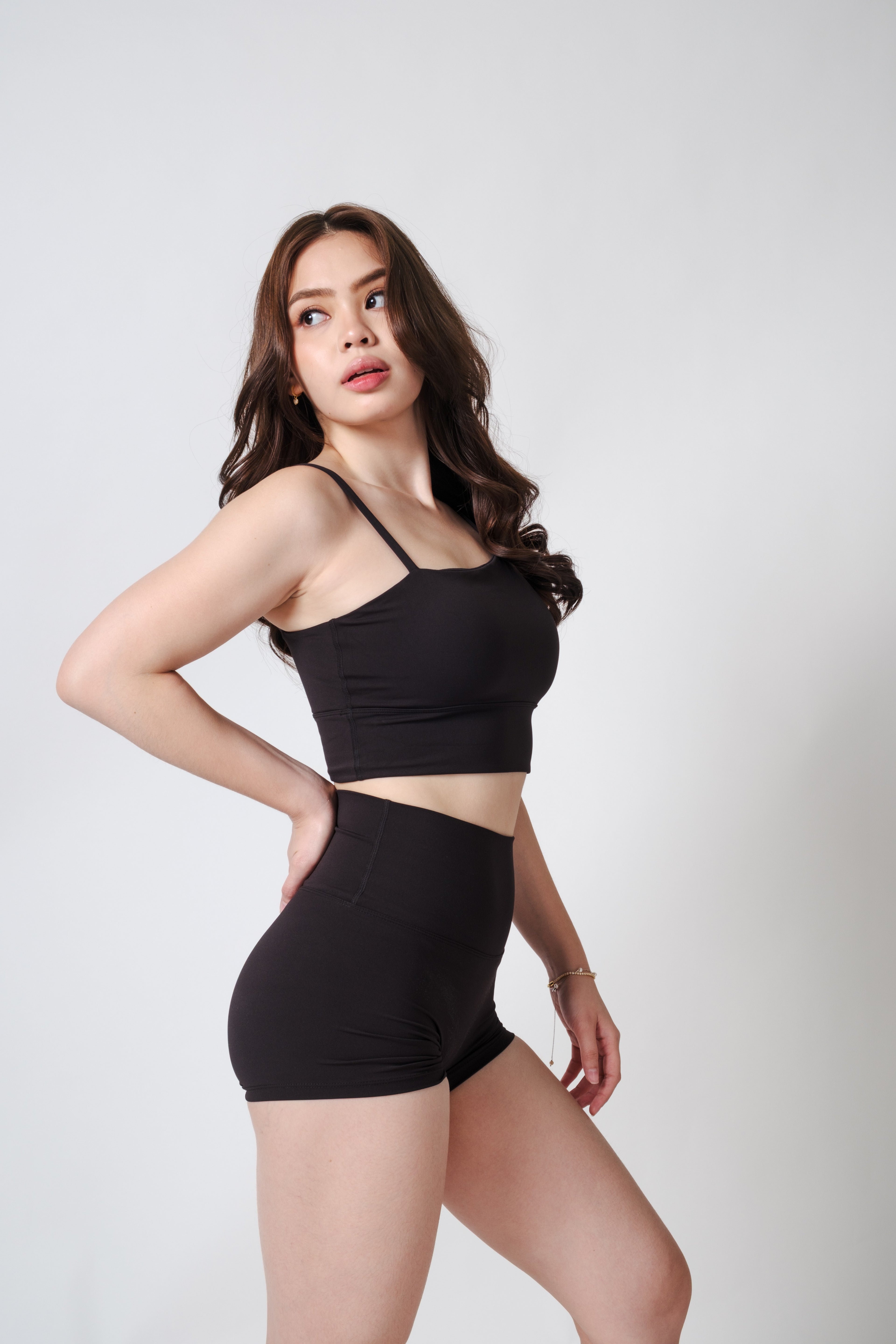 Flow State Asymmetric Active Bra Inkline Black Alex is 5'3 wearing S